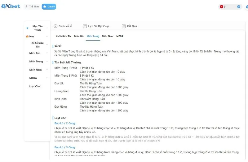 Cách chơi xổ số miền trung 8xbet
